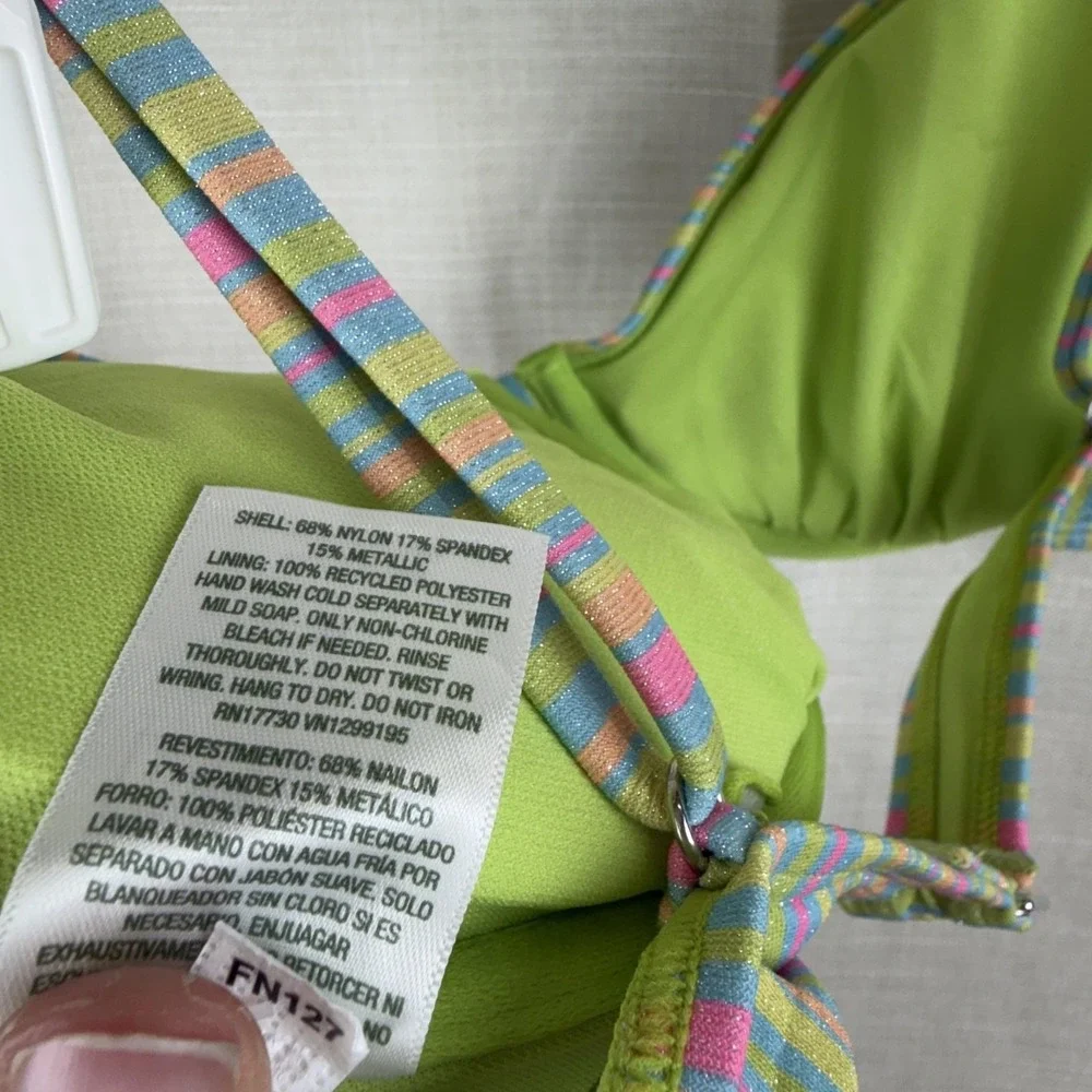 Wild‎ Fable Bikini Swimsuit Set Womens XL Multicolor Stripe Glitter 2 Piece NWT